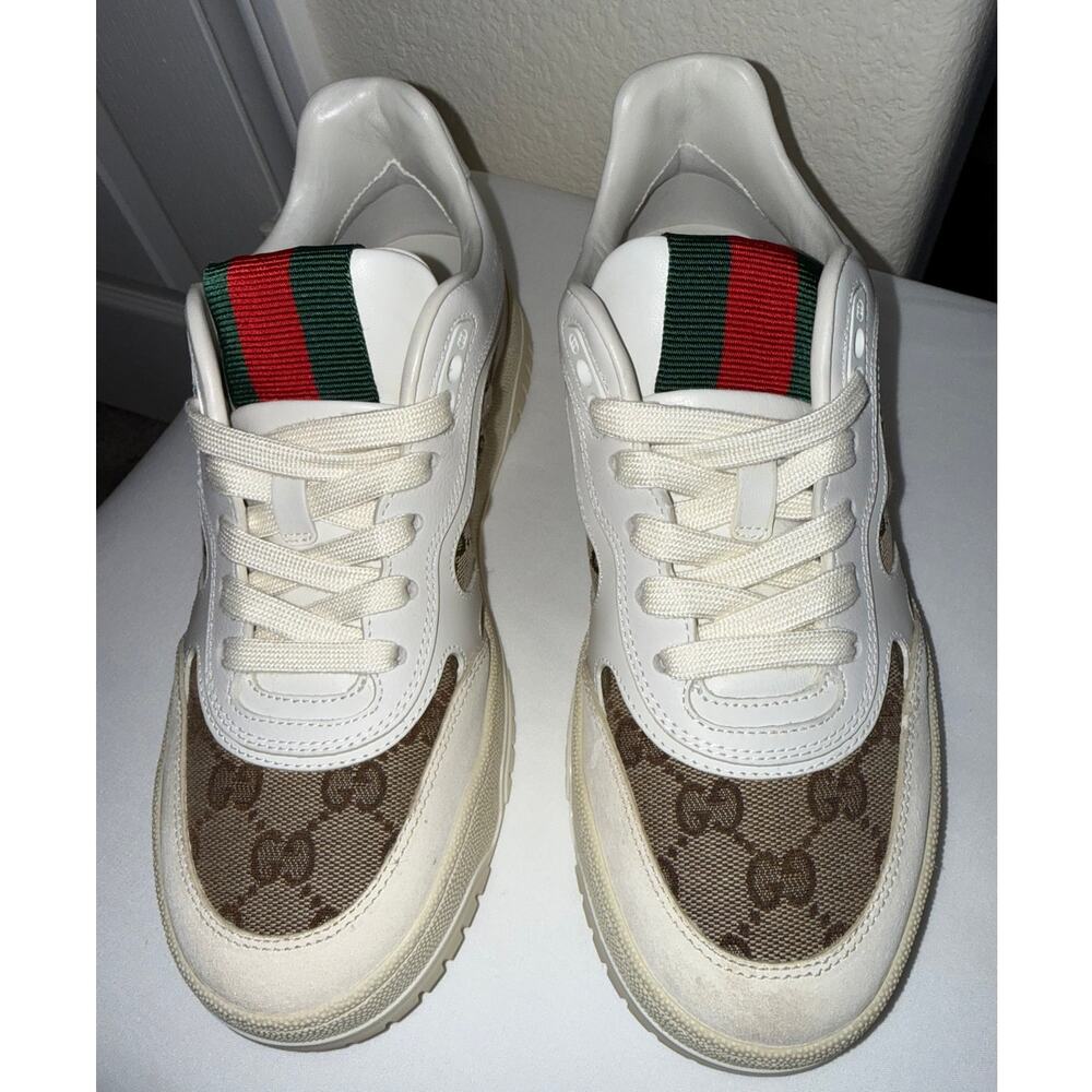 NWT Gucci Re-Web GG Canvas Ivory Leather Sneakers Size 37 + Dust Bags